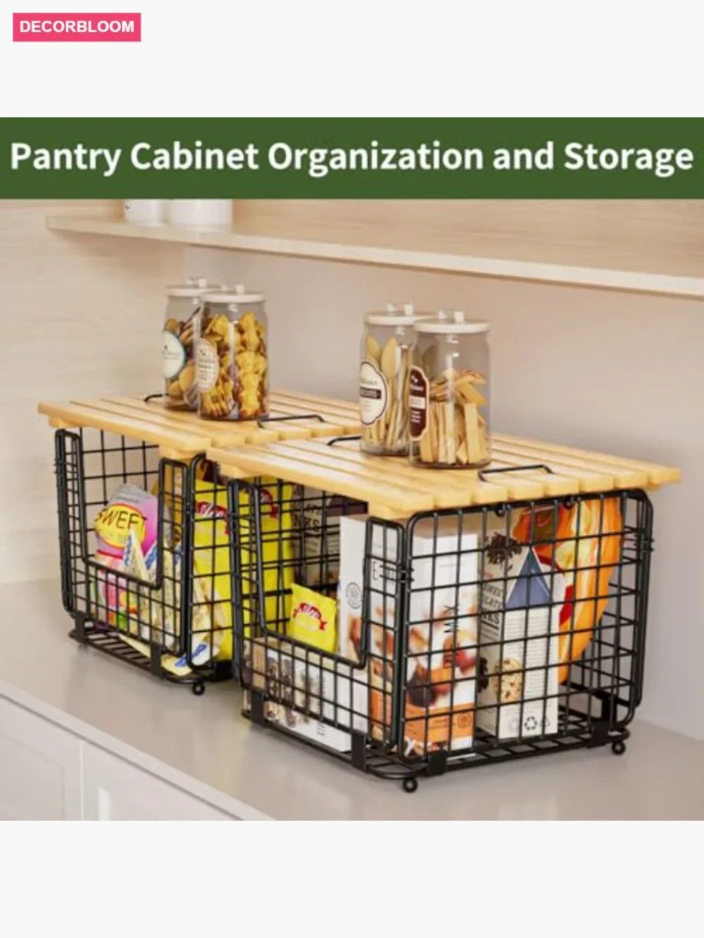 Stackable Wire Storage Baskets for Kitchen Pantry Counter Organizer - 2 Pack
